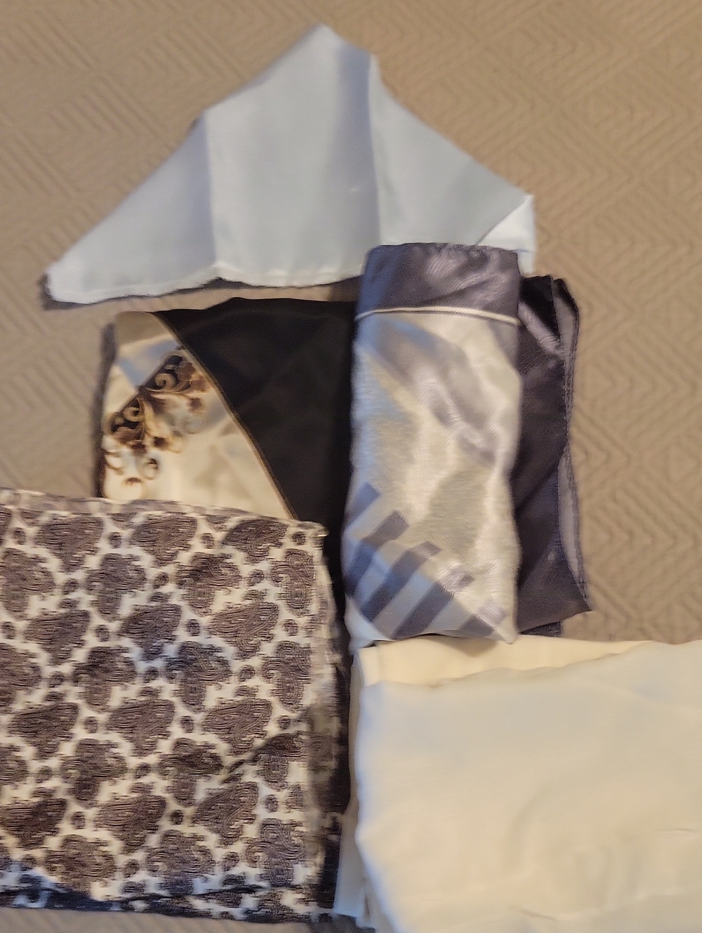 6 Bundle Mixed Satin and Silk Scarves in Silver, Cream, Black